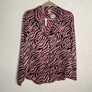 Victoria's Secret Satin Top Sleep Shirt Pjama Long Sleeve  Pink Zebra Size Large